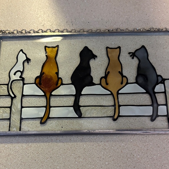 Stained Glass Cat Suncatcher - Black, Brown, Tan, White and Gray Cats - Picture 5 of 6